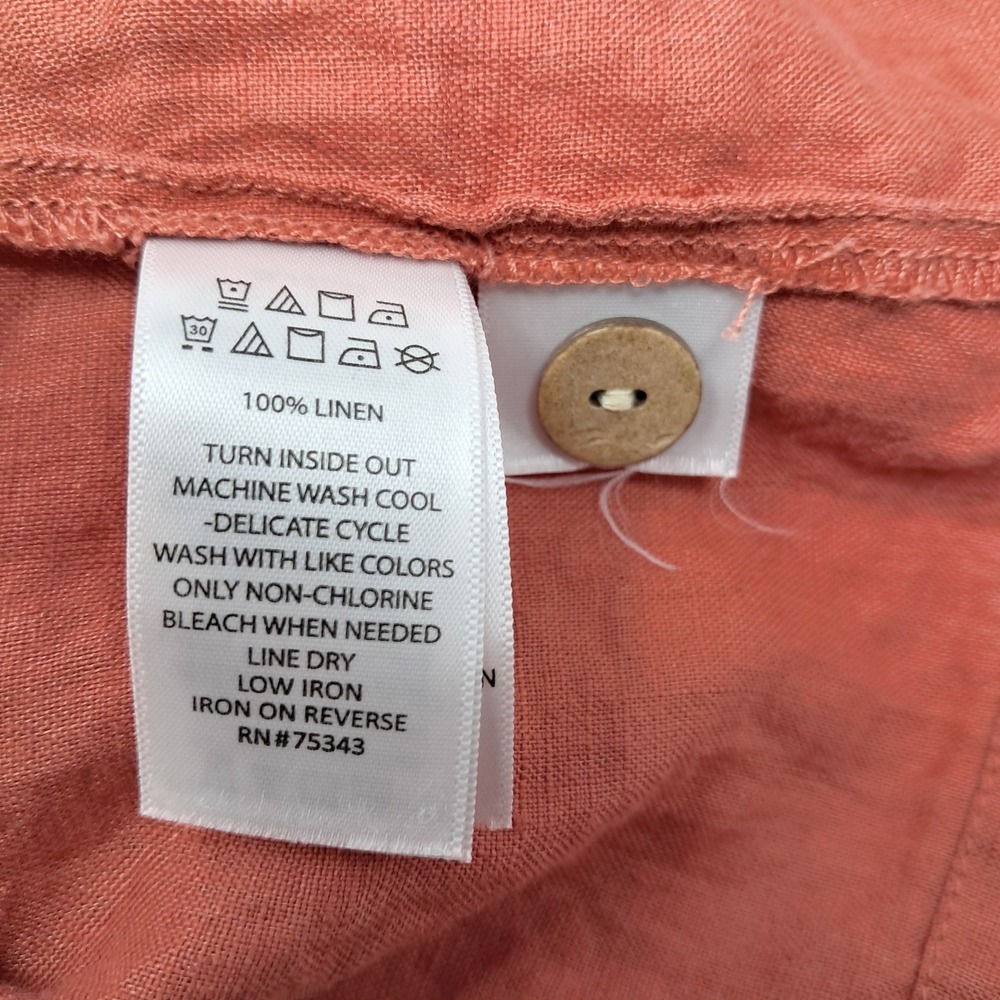 Rachel Zoe Top M Terracotta Coral Rose 100% Linen Front Tie Short Sleeve Blouse - Picture 4 of 6